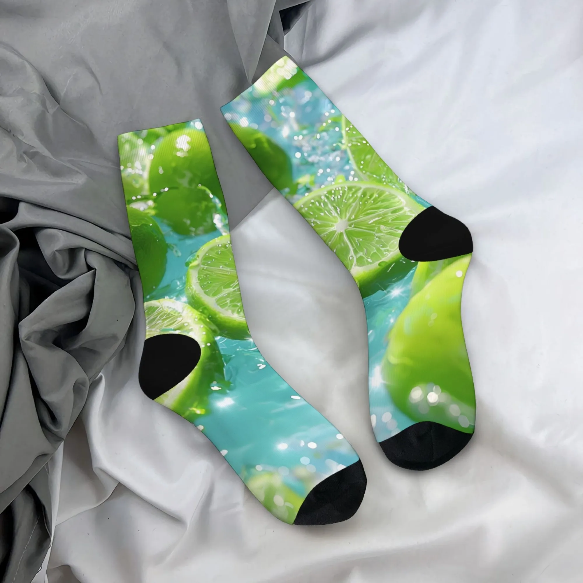 Refreshing Lemon Lime Socks Summer Fruit Soda Style Breathable Mid Calf Socks for Men and Women Unisex Socks for Beach Holiday