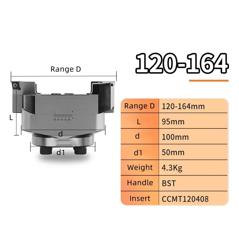 

High precision RBH120-164-C Twin-bit Rough smooth Boring Head cutter used for deep holes, CCMT120408 insert, boring tool