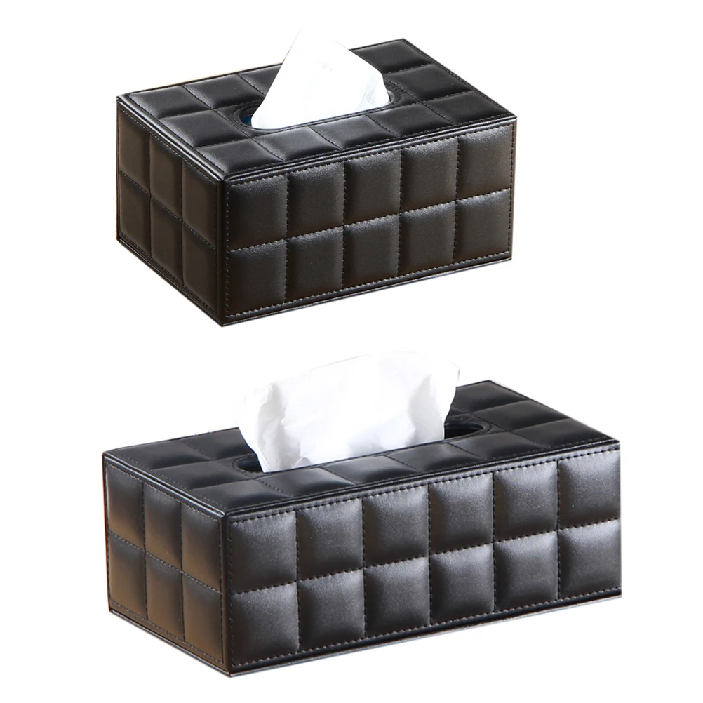 

PU Tissue Box Home Office Accessories Black Paper Napkin Holder Storage Container Stylish Design Material