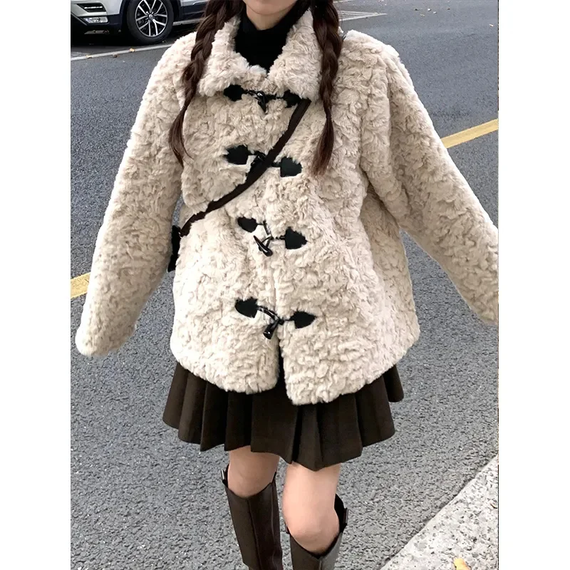 Woolen Coat For Female Autumn And Winter Mid-Length Small Fragrance 2023 New Spring Loose Lamb Fur Coat Students Faux Fur Jacket