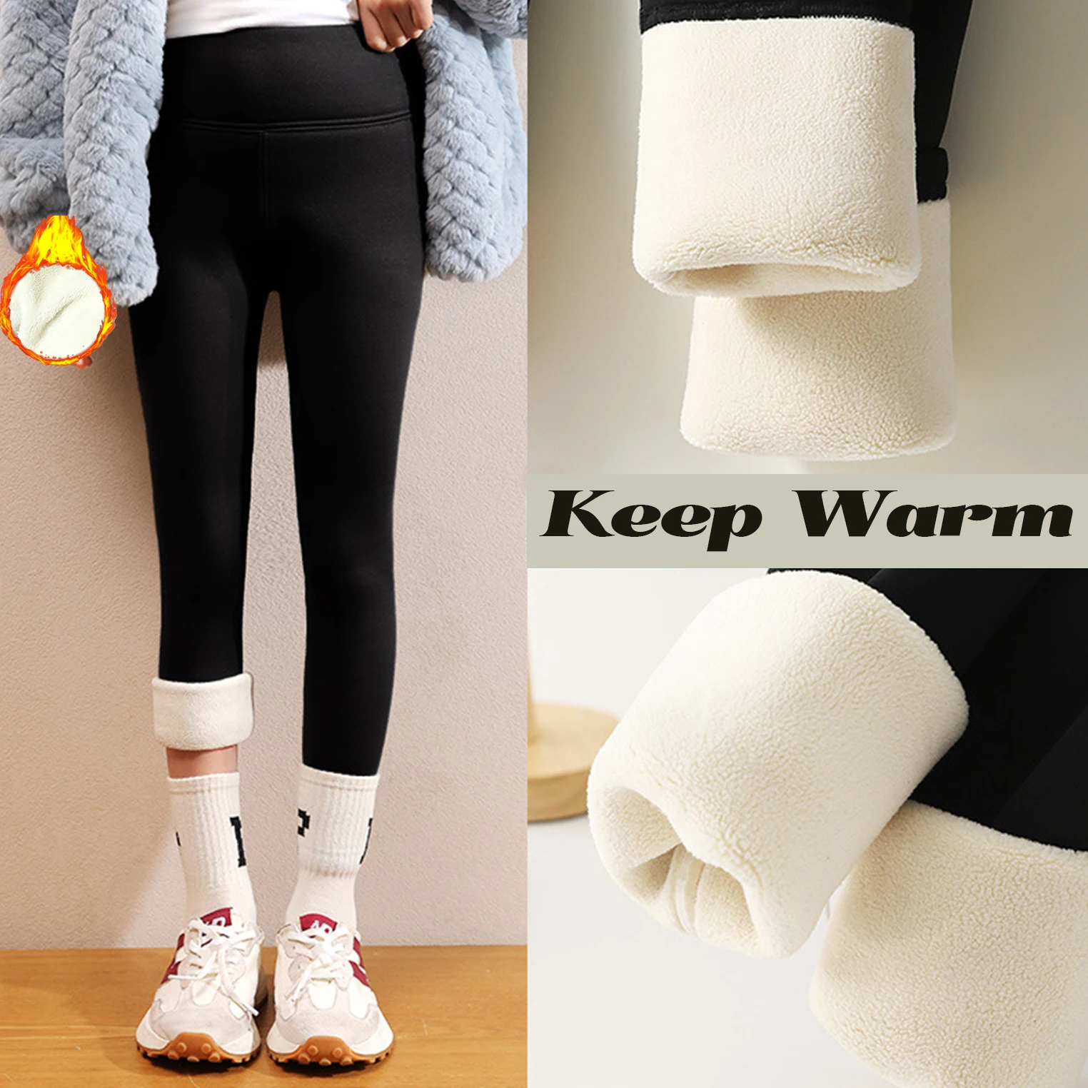 Leggins de terciopelo de invierno para mujer, pantalones gruesos de Color sólido, mallas clásicas informales de terciopelo cálido de cintura alta de Color sólido para exteriores