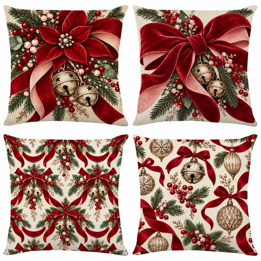 Luxurious Red Christmas Bell Cushion Cover Christmas Plush Cushion Cover | Style Combination, Holiday Home Decor Gift