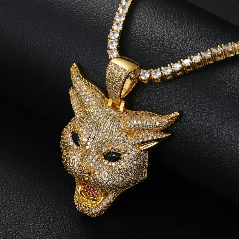 Hip Hop 5A CZ Stone Paved Bling Iced Out Cool Leopard Demon Pendants Necklace for Men Rapper Jewelry Gold SIlver Color