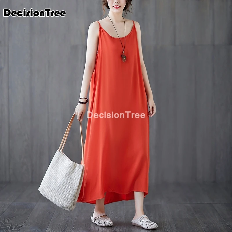 2025 women's long chemise nightgown nightdress sleepwear spaghetti straps underdress solid petticoat bodycon camisole vest dress