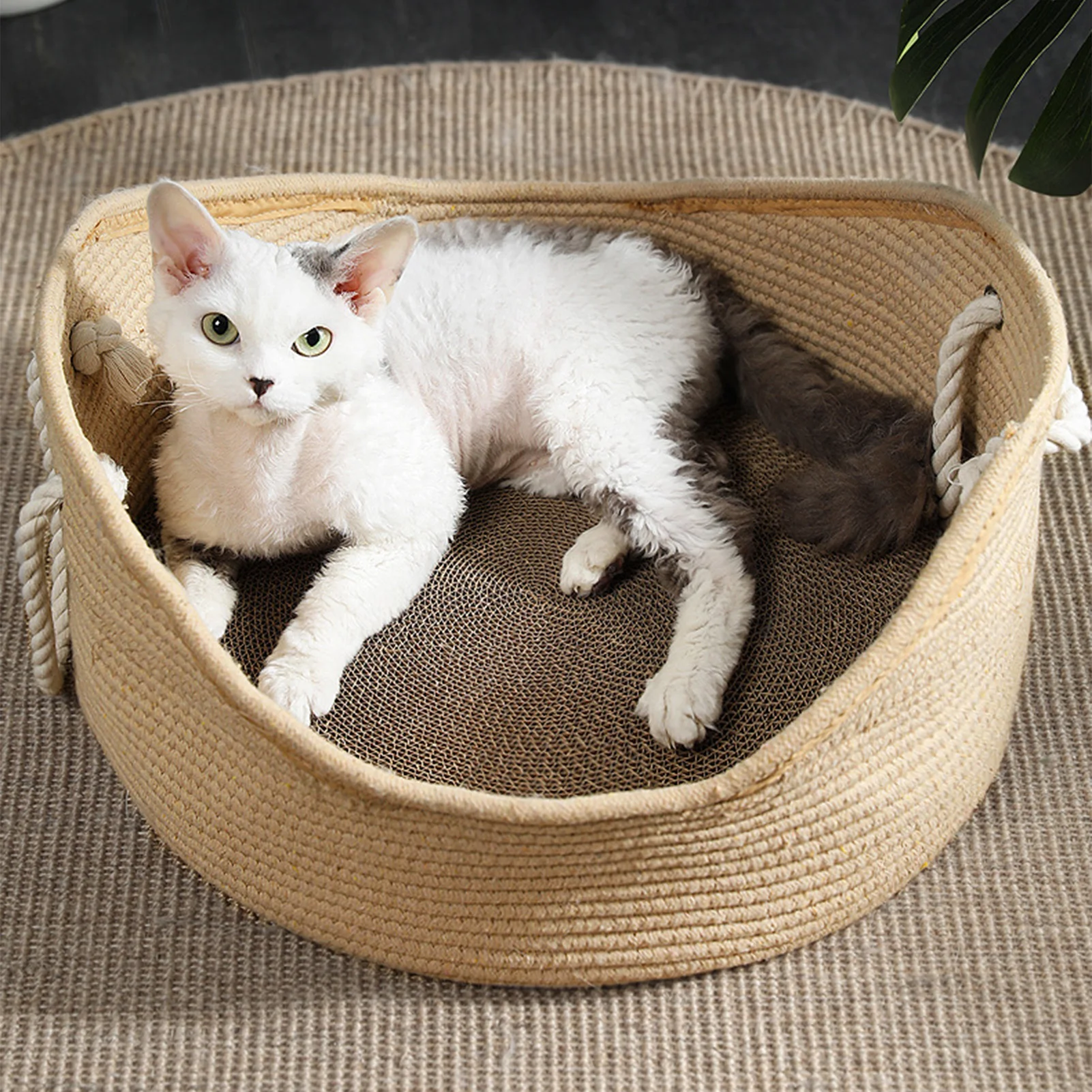 Cat Nest Hand Made Wicker Cat Bed Basket Corrugated Scratching Board House Comfortable Pet House Nest Corrugated Cat Basket