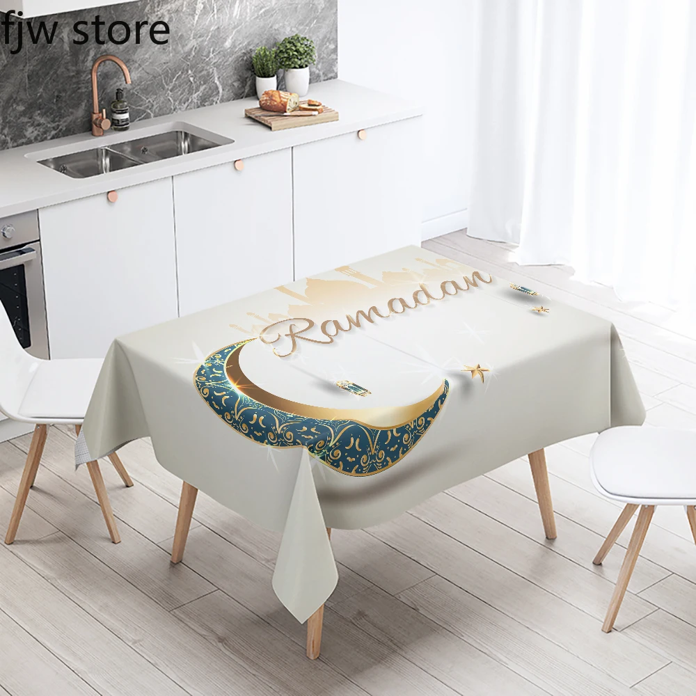 Ramadan Home Decoration Tablecloth Islamic Muslim Mosque Ramadan Kareem Decorative Tablecloth Waterproof and Stain Resistant