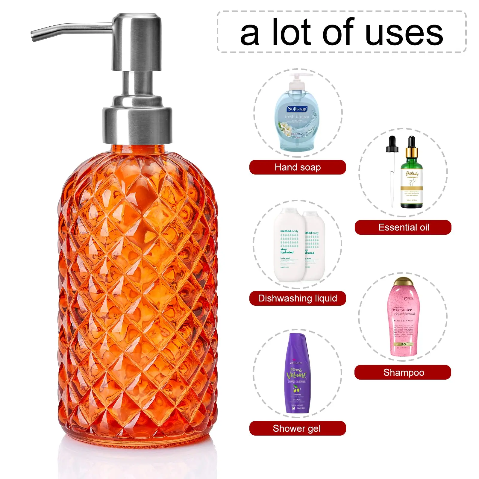 450ml Bathroom Glass Soap Bottle Bathroom Soap Dispenser Refillable Liquid Glass Shower Gel Bottle Liquid Soap Dispenser