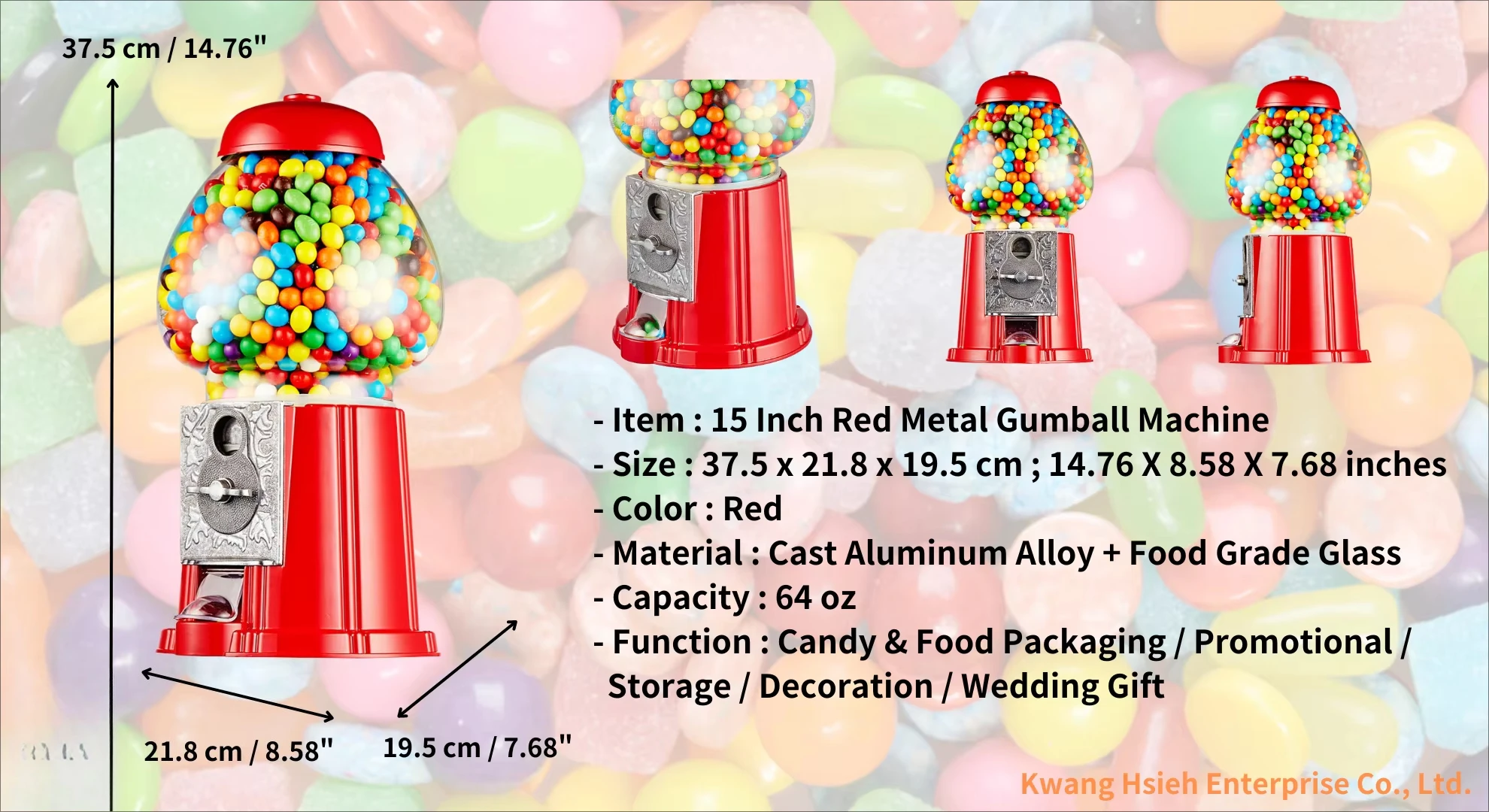 Red Metal Sweet Party Gum Machine Vintage Home