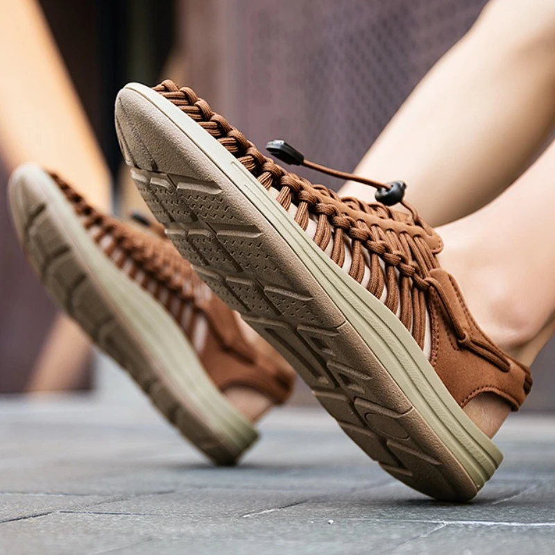 Fashion Men Sandals Genuine Leather Men Casual Shoes Weaving Design Beach Sandals Outdoor Couples Walking Shoes Water Shoes 2025 - Image 5