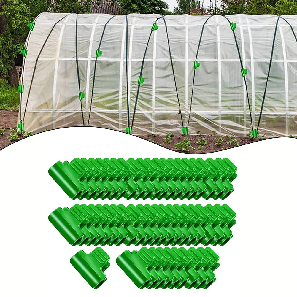50Pcs Greenhouse Clamps Film Row Cover Netting Tunnel Hoop Clips For 11/16mm Plant Support Garden Tool Green Plant Clips