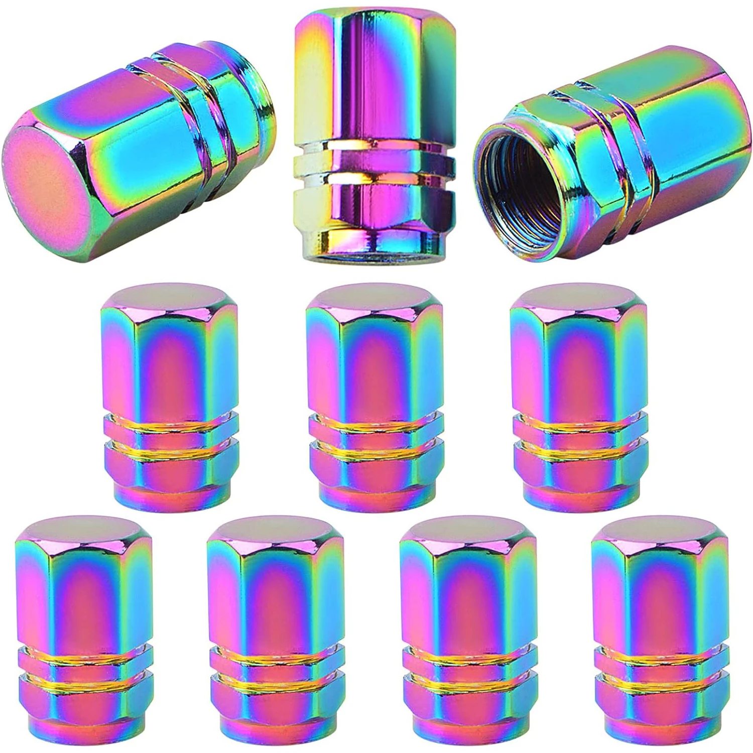 

10 штук универсальных шестигранных колпачков для ниппелей шин из сплава, крышки для воздушных клапанов колес для велосипедов, автомобилей, грузовиков, внедорожников (DIY)