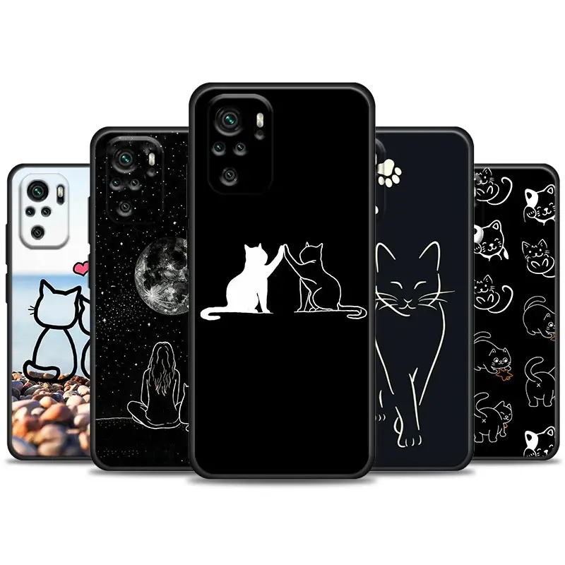 

Funny Cute Cat Line Art Phone Case For Xiaomi Redmi Note 11 10 9 8 Pro 9S 8A 10S 11S Soft Cover For Redmi Note 8Pro 10Pro Fundas