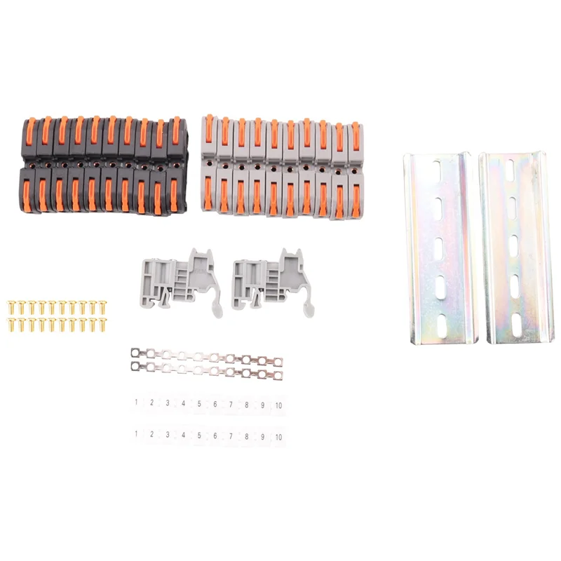 A77I 2X DIN Rail Terminal Blocks Kit, With Universal Compact Connectors, Connection Bar, Marker Strip, Screws, 28-12 AWG