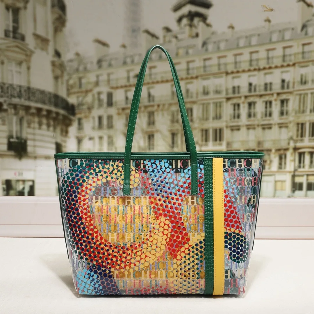

CH Colorful Women's Tote Bag with Double Pockets and Transparent Letter Design Exquisite and Novel Handbag from a Trendy Brand