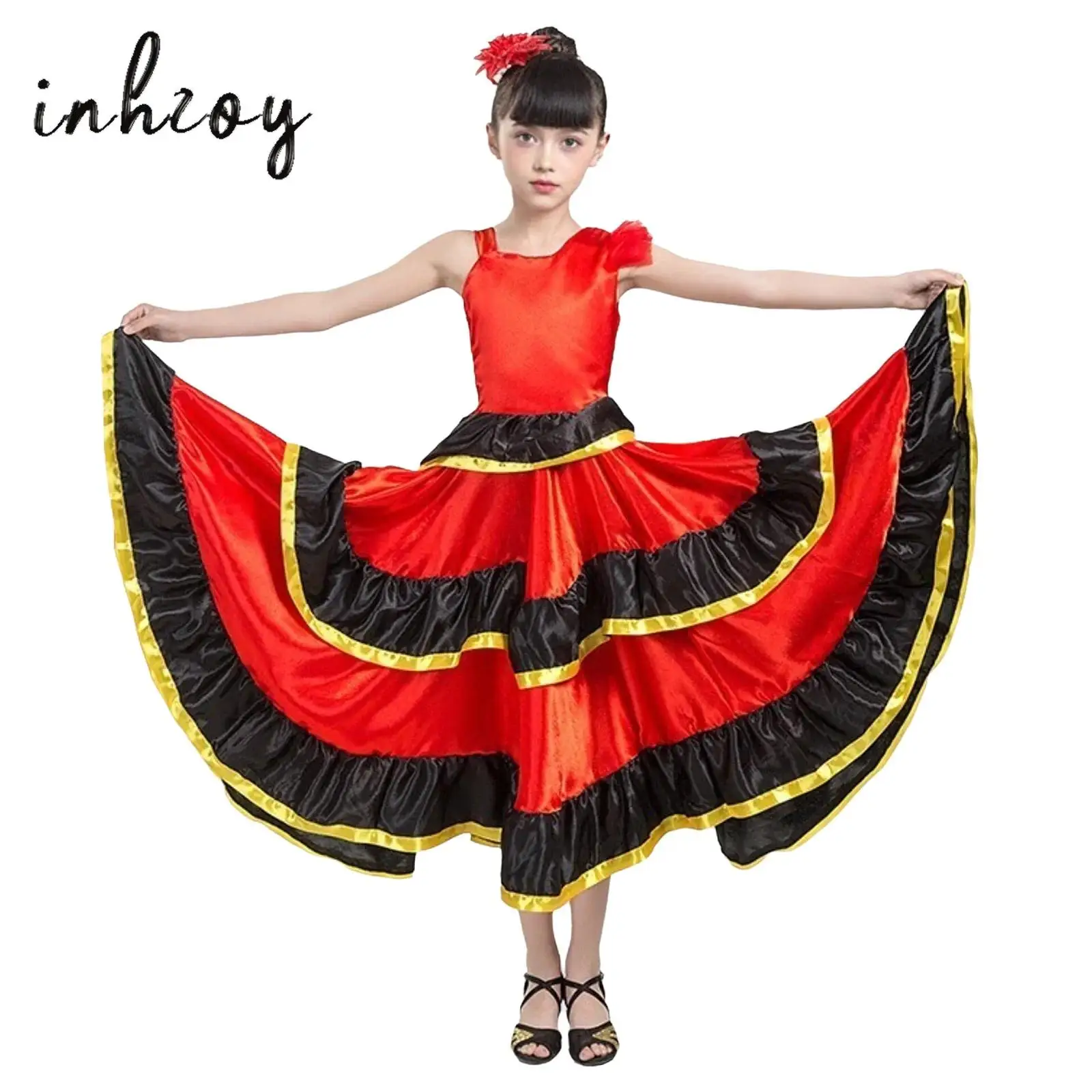Vestido de baile de Flamenco español para niñas, falda larga de baile de toreo gitano tradicional mexicano, trajes de actuaciones de Sevilla