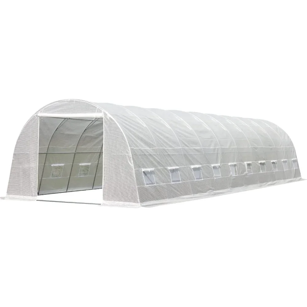 

40'×12'×7.5' Greenhouse, Portable Greenhouse with 2 Roll-up Zippered Doors & 20 Screen Windows, Large Walk-in Greenhouse