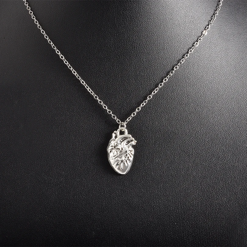 Antique Human Heart Organ One Side Vivid Pendant Necklace Alloy Chain Punk Party Women Men Necklace Jewelry Gift 22778