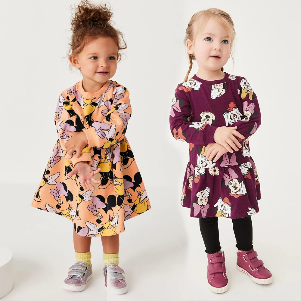 

Disney Cartoon Full Printing Minnie Mouse One-piece Dress Spring Autumn Long Sleeve Pullover Hoodie Dress Casual Girl Clothes