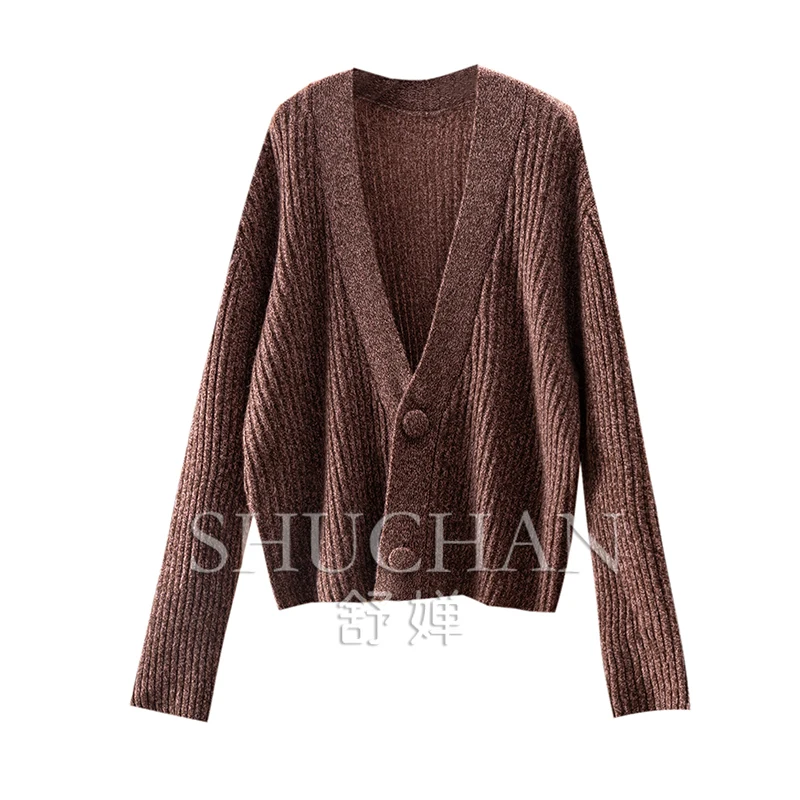 

Fancy Yarn Warm Luxury100% Wool Deep V-neck Sweater Cardigan Women Sweaters for Women Thick Warm Long Sleeve Top