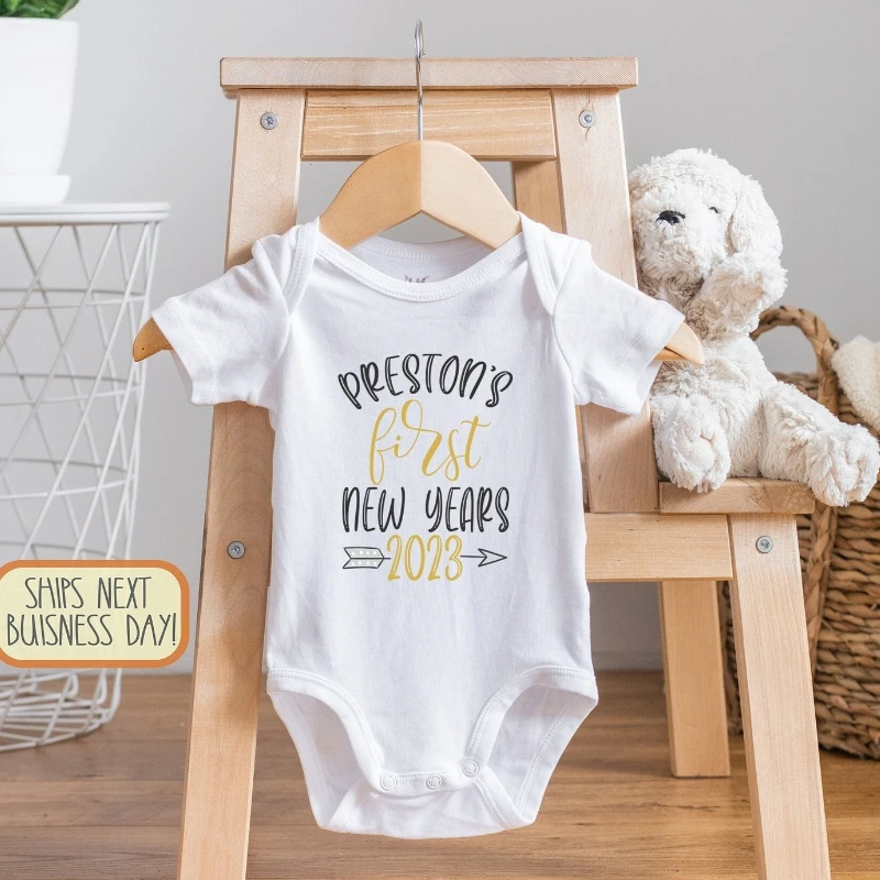 Personalized Baby's First New Year Baby Bodysuit Custom Name and Year Onesie Custom Kids T Shirt Big Sister Little Brother