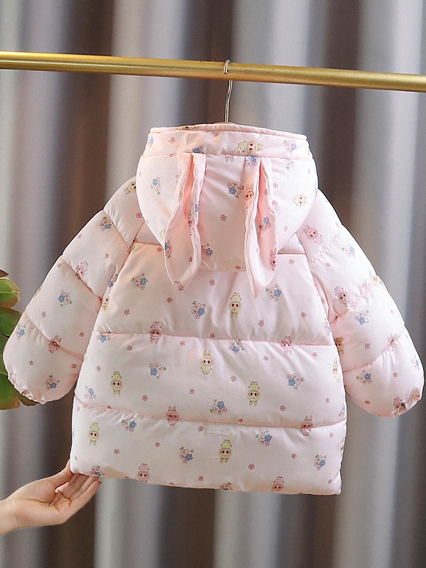 เสื้อโค้ทเด็กผู้หญิง ผ้าฝ้ายเทียม ลายการ์ตูน สำหรับฤดูหนาว บุขนด้านใน ทรงหลวม สไตล์หวาน