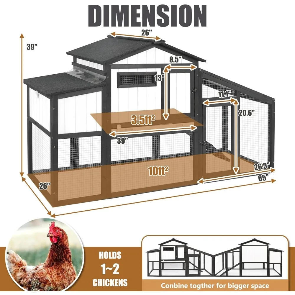 Pollo de dos pisos con ejecución, caja nido y jaula extraíble para aves de corral para 1-3 pollos, patos o conejos