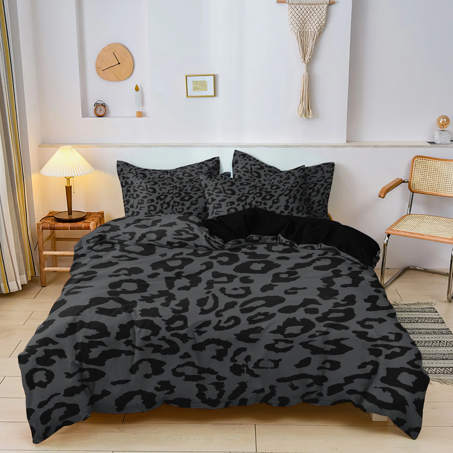 

3Pcs Dark Leopard High-Definition Print Bedding Set Included 1 Duvet Cover & 2 Pillowcases For All-Season Home Hotel Dorm Decor
