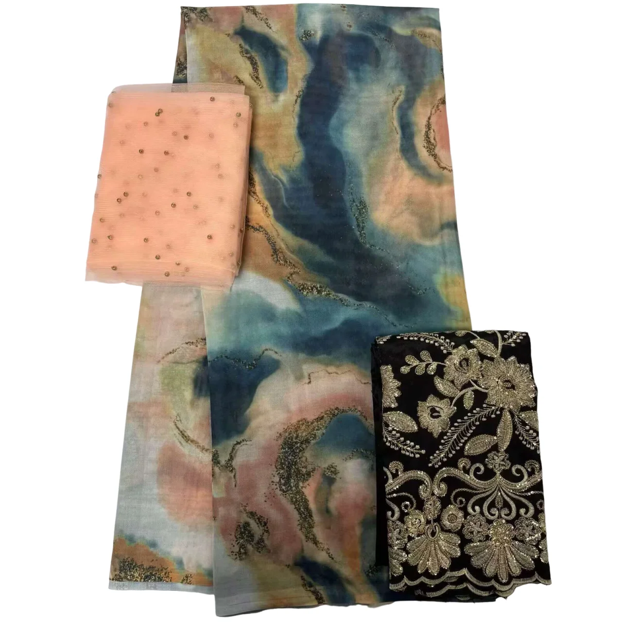Beautiful 2+5+2 Yards African Lace High Quality Printing Cotton Swiss Voile Lace Fabric Match George Fabric And Bead Scarf Set