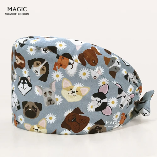 Gorros quirúrgicos con estampado para mascotas, gorro exfoliante veterinario para Hospital, gorros para cirugía médica, gorro ajustable para operación de anestesista Dental