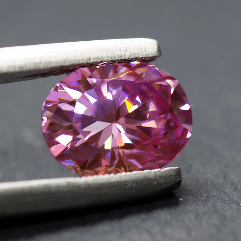 Moissanit-Stein im Ovalschliff, Sakura-Farbe, für DIY-Schmuckherstellung, Einlegematerialien mit Diamanttester und Zertifikat. – Detail 6
