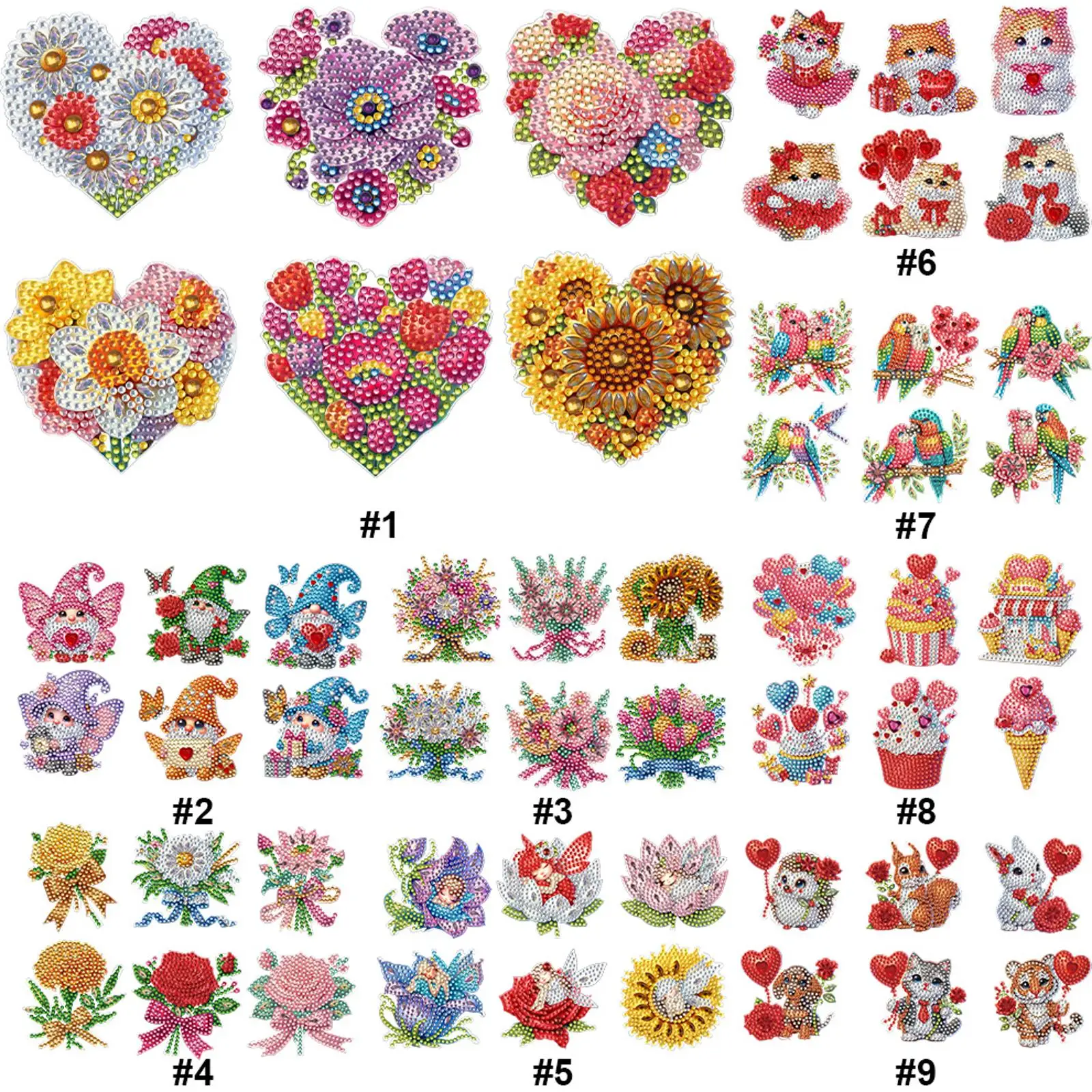 6Pcs Spring Pattern DIY Diamond Painting Fridge Magnets Crystal Sparkling Diamond Magnets Set for Holiday Festive Parties