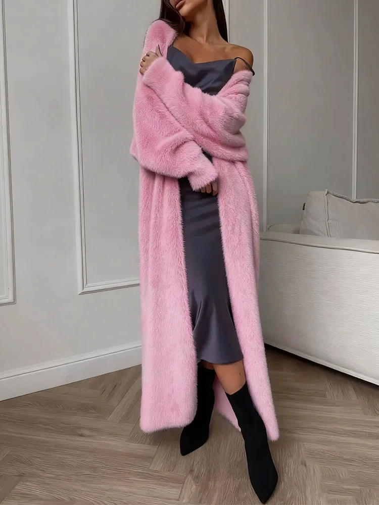 Autumn and winter loose coat women's plush fluffy long cardigan imitation mink white knitted cardigan