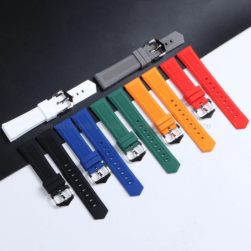 Soft Silicone Watch Strap 18mm 19mm 20mm 22mm 23/24mm 26mm 28mm Elastic Rubber Bracelet Metal Pin Buckle for Samsung for Huawei