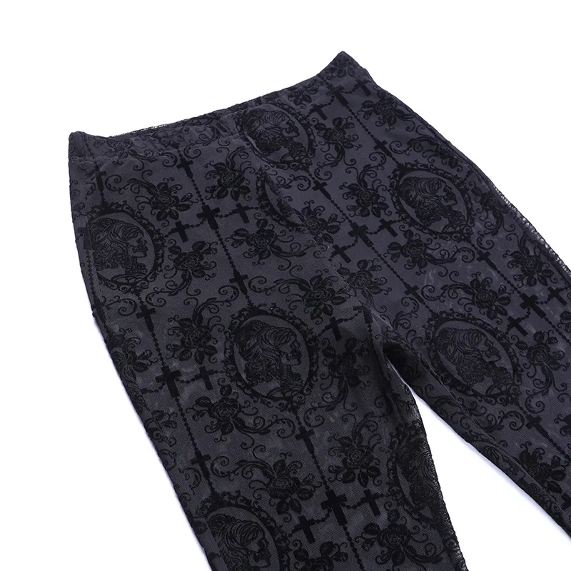 Altgoth Fairycore Grunge Gothic Hosen Frauen Punk sexy durch Spitze Patchwork Flare Hosen Streetwear Vintage Hosen weiblich sehen – Detail 7
