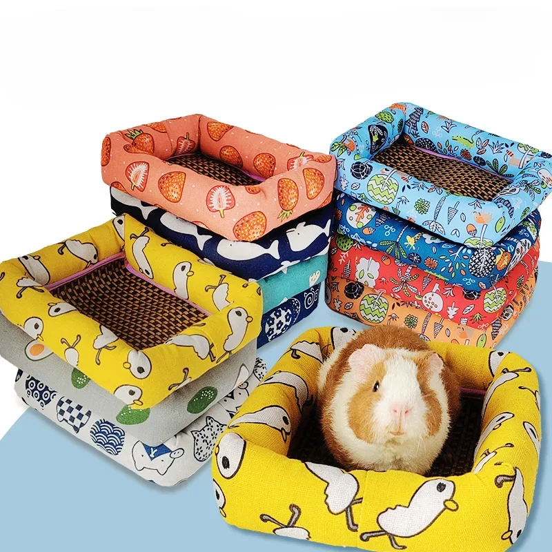 Summer Small Pets Cool Nest Puppy Kitten Rattan Mat Cute Print Pet Cooling Mat for Guinea Pig Hamster Chinchilla Small Cage