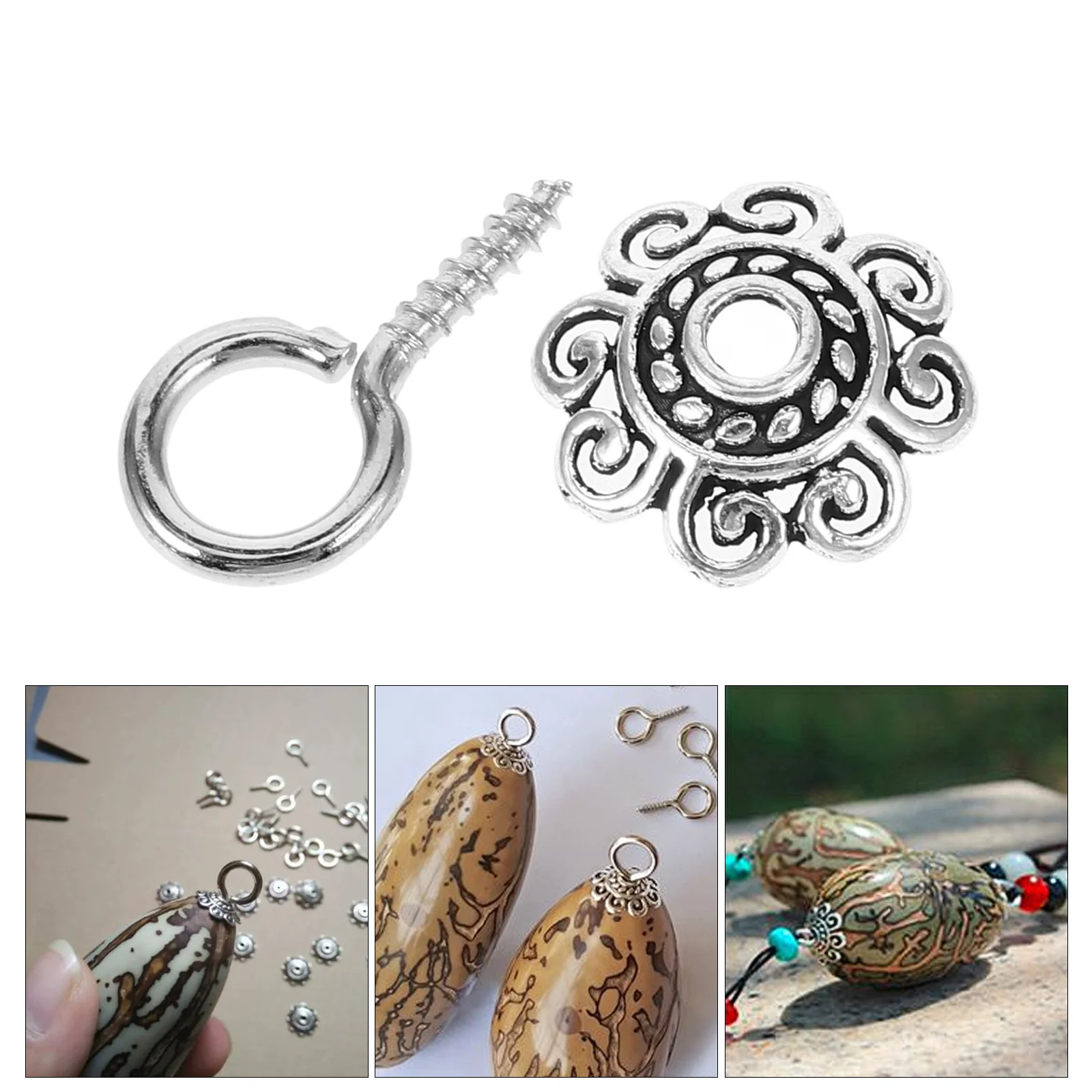 

1Set Alloy Flower Bead Caps with Screw Eye Pins for DIY Jewelry Making Bracelet Necklace Earrings Durable Beads Parts