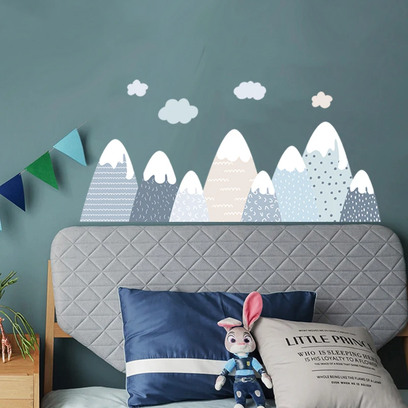 Nordic Style Fabric Mountain Wall Murals Peel and Stick, Self Adhesive Waterproof Landscape Wall Stickers Wall Art, Watercolor