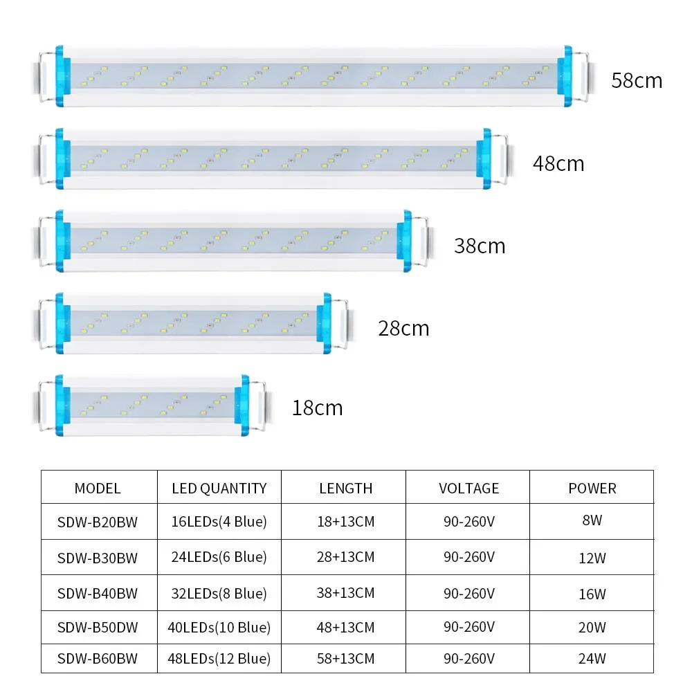 Luz LED superfina para acuario, plantas acuáticas, 18-75cm, extensible, impermeable, lámpara con clip
