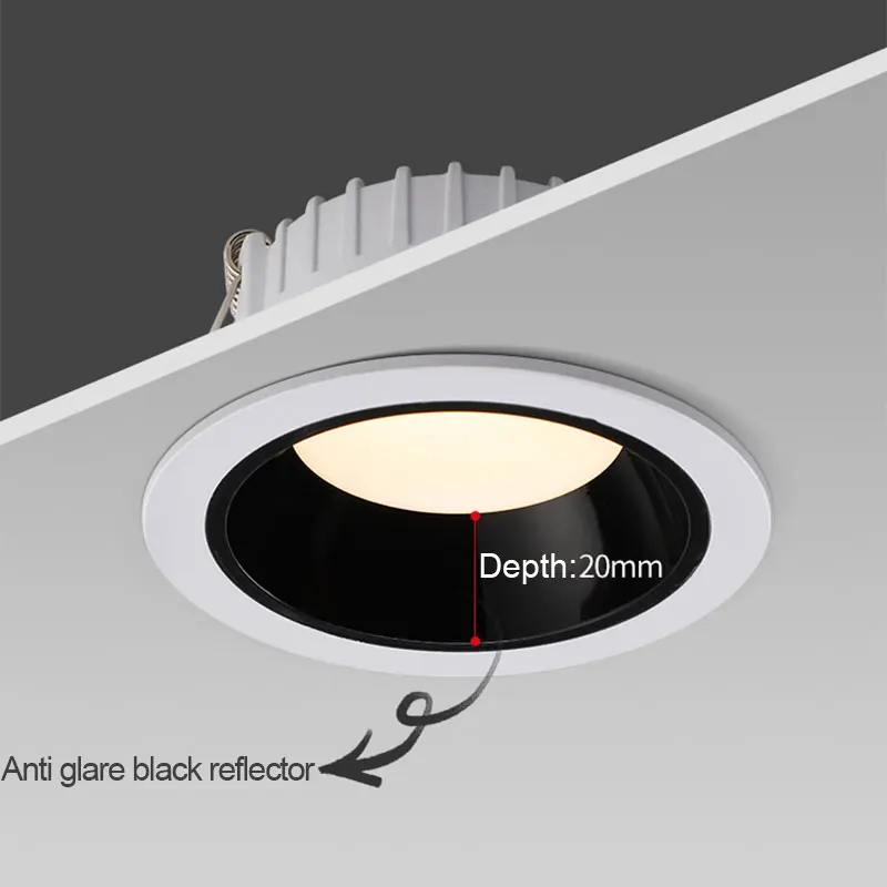 Recessed Anti-Glare LED Downlights 7W 9W 12W 15W 18W 5W 24W 30W 220V Ceiling Spot Lights AC85~265V Background Lamps+Led Drive