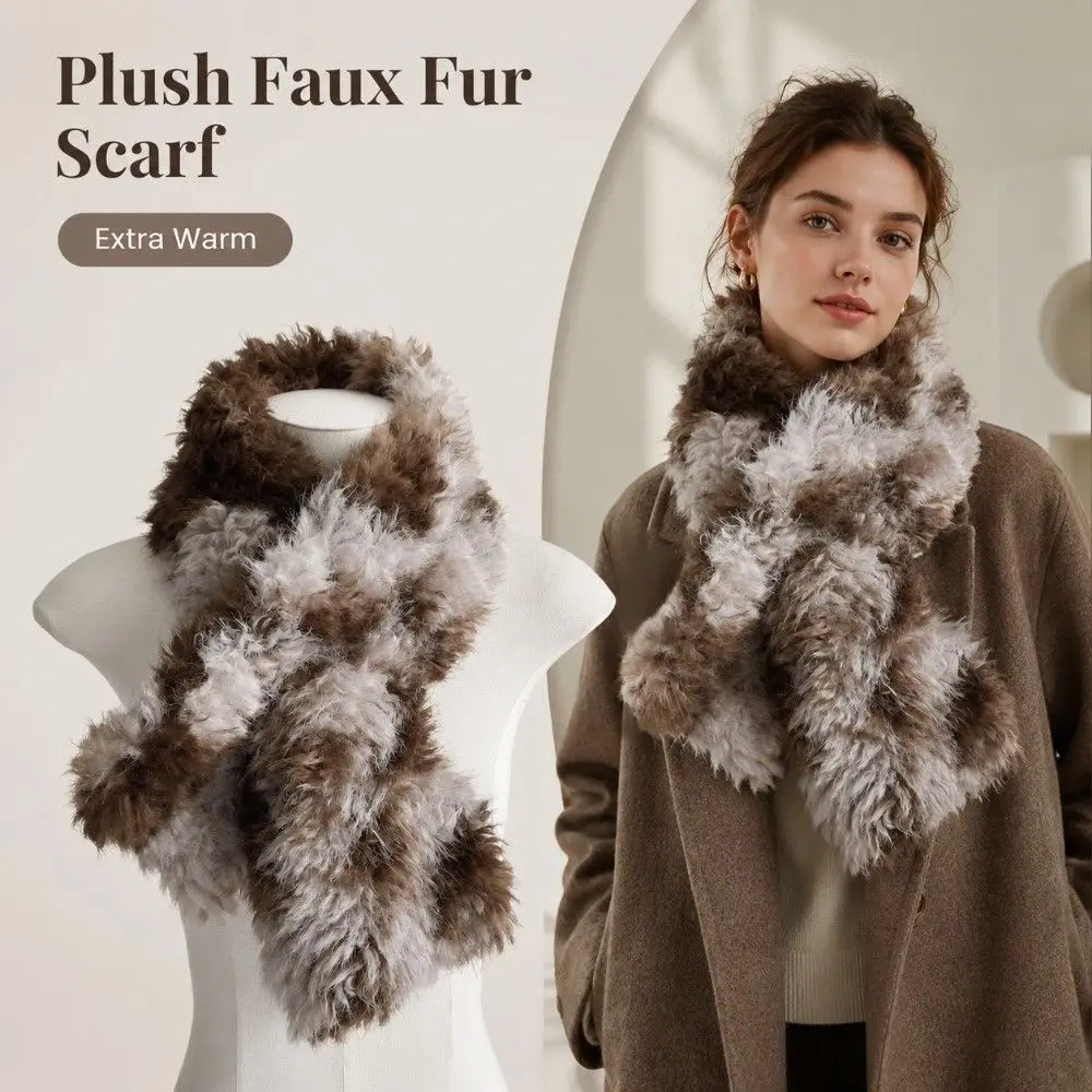 Faux Lambswool Thick Neck Warmer Double Sided Crossed Wrap Winter Scarf Faux Fur Reversible Ear Muff Outdoor
