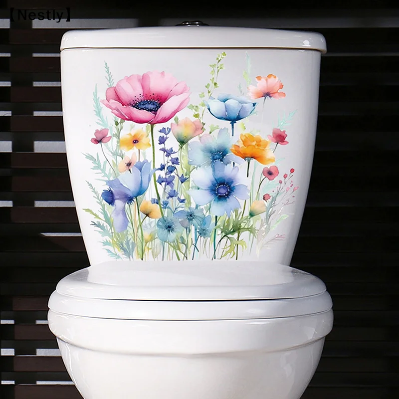 Various Green Plants Flowers Wall Sticker Bathroom Toilet Decor Decals Living Room Cabinet Home Decor Self Adhesive Mural〔Nest〕