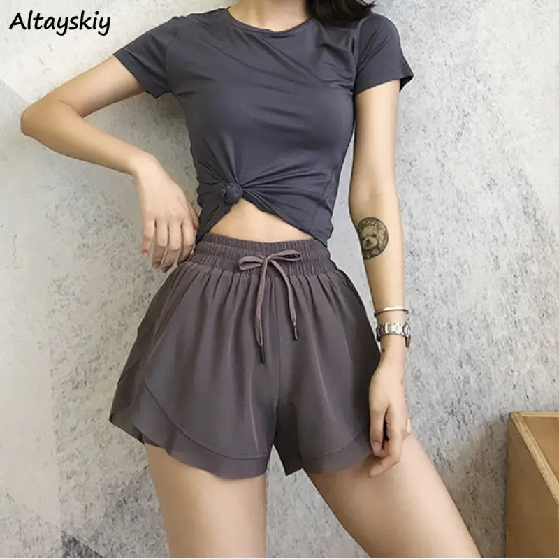 Sporty Shorts for Women Summer Solid Simple All-match Student Fashion Tender Casual Vintage High Waist Breathable Chic Female