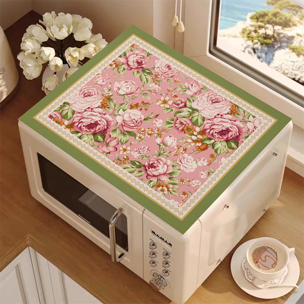 Kitchen Oven Dust Mat Oil-proof Wash-free Refrigerator Dust Cover Mat Desktop Countertop Protection Mat Printed Pastoral Style