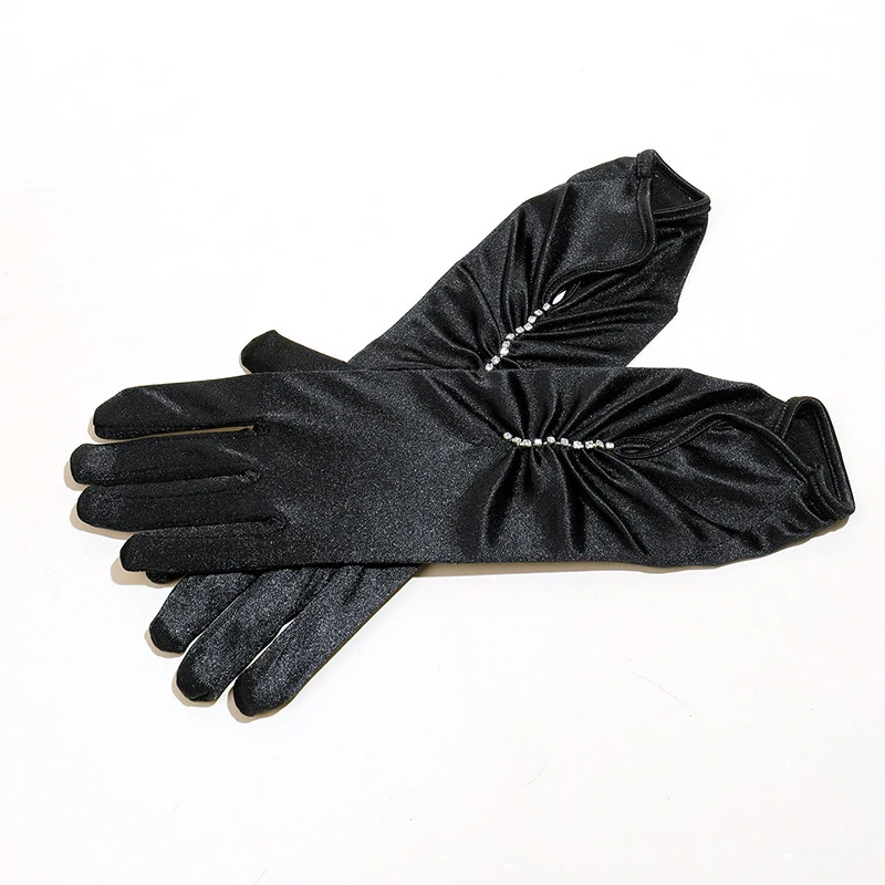 Sexy Ladies Satin Dance Performance Etiquette Gloves Nightclub Sparkling Bridal Dress Gloves Halloween Cosplay Dress Accessories