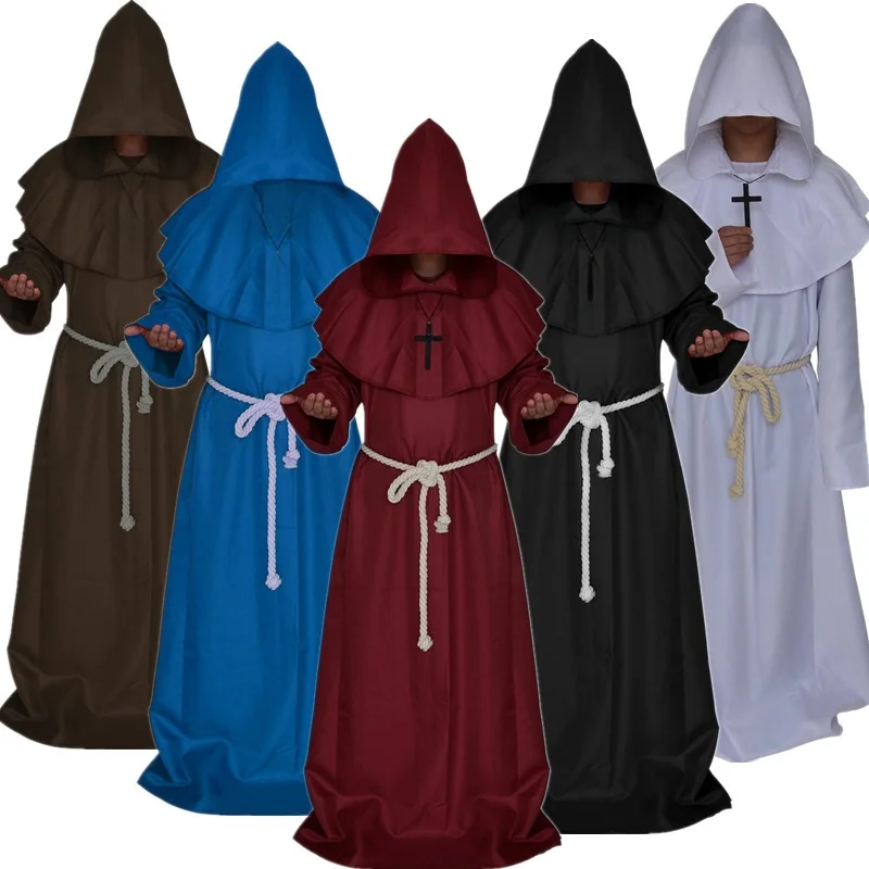ชุดคลุมยาวแบบมีฮู้ดสไตล์ยุคกลาง ชุดพ่อมด ชุดหมอ ชุดแม่มด  5 สี สำหรับฮาโลวีน  ชุดแฟนซีสำหรับห้องลับ  ชุดชาติพันธุ์สำหรับผู้หญิง