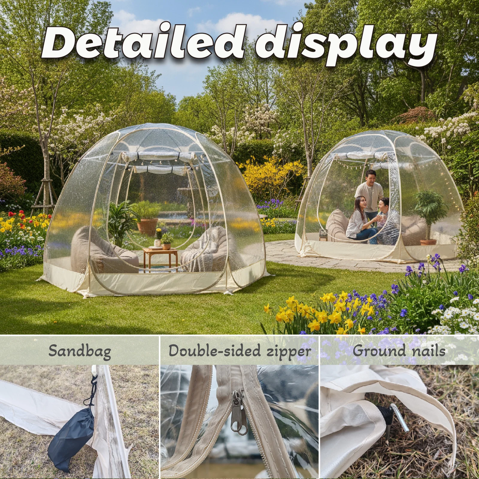Large Instant Pop-Up Bubble Tent Weatherproof Outdoor Igloo Oversize Camping Pod Patio Screen House for Cold Protection