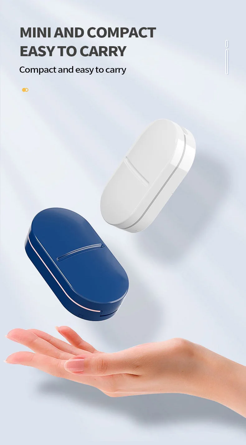 Tragbarer Pillenteiler 2-in-1 Pillendose mit Edelstahlklinge, geeignet zum Schneiden von Vitamin- und Tabletten in 1/2 und 1/4 Stück. – Detail 7