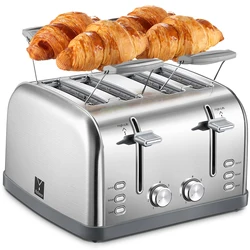 Toaster 4 Slice, Extra Wide Slots, Stainless Steel with High Lift Lever, Bagel and Muffin Function, Removal Crumb Tray, 7-Shade