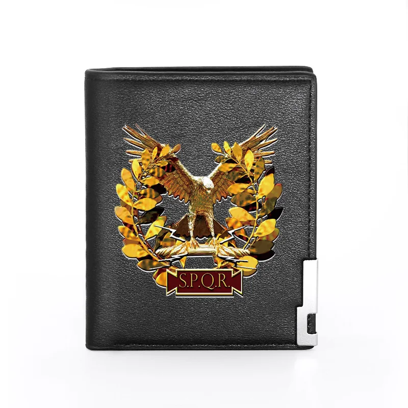 Vintage Roman Empire SPQR Theme Design Cover Men Women Leather Wallet Billfold Slim Credit Card Holders Short Purses