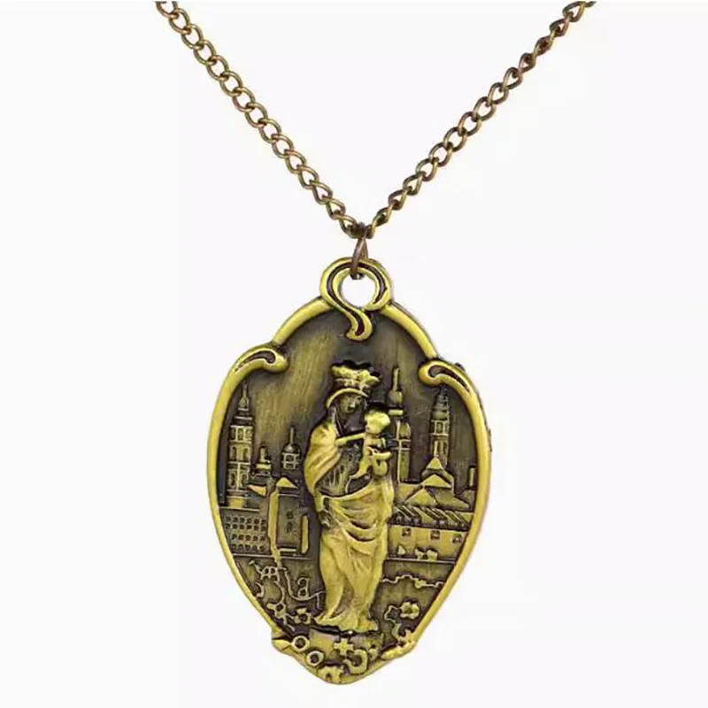 Vintage Strange Things Palace Relief Pendant Necklace for Men Women Billy Metal Chain Necklaces Religious Cosplay Jewelry Gift